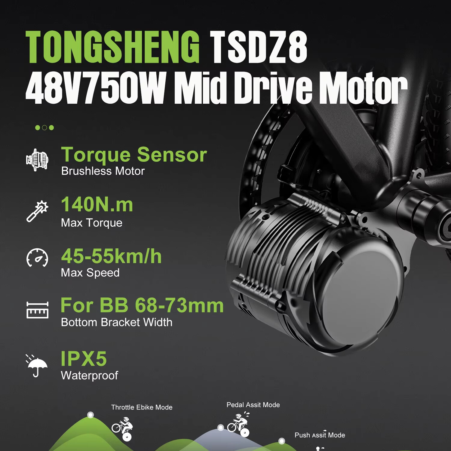 Tongsheng TSDZ8 48V 750W Mid Drive Motor Kit Torque Sensor Ebike Conversion Kits