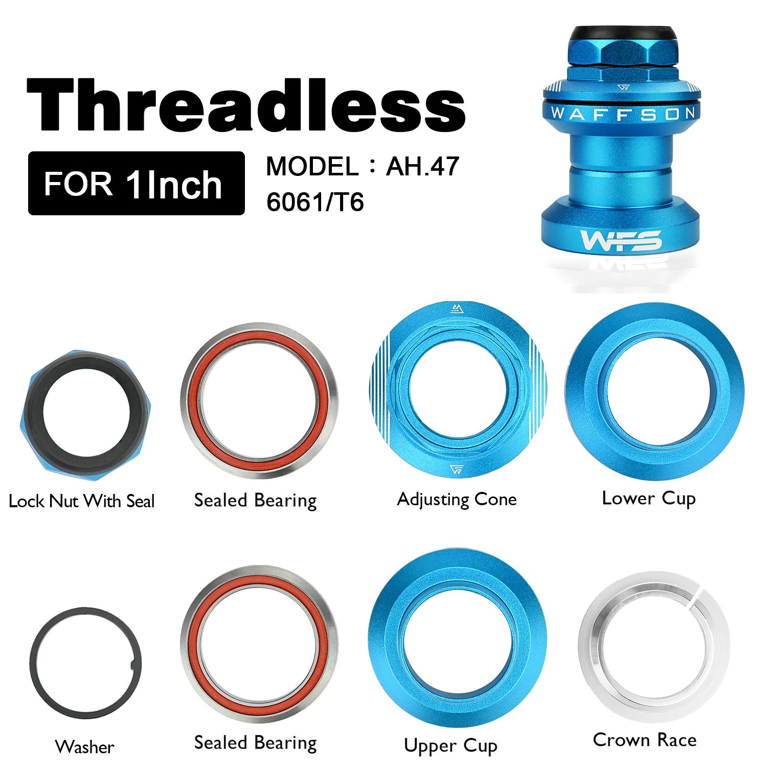 WFS AH.47 1 inch Threaded Headsets Bearing External Cup , Blue