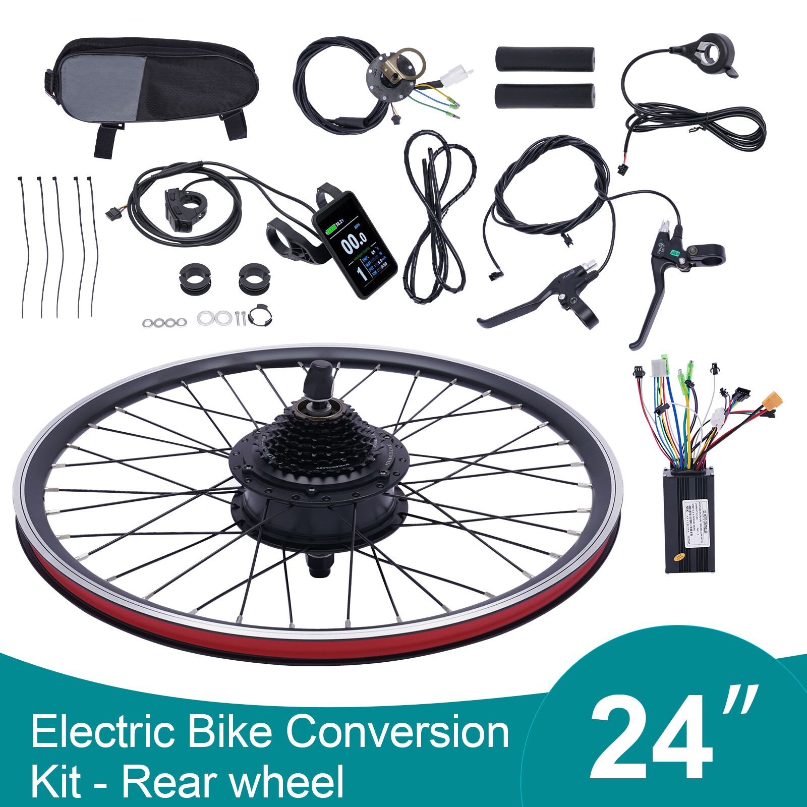 24 Inch Electric Bicycle Conversion Kit E-Bike Rear Wheel Motor Hub Set 36V 500W
