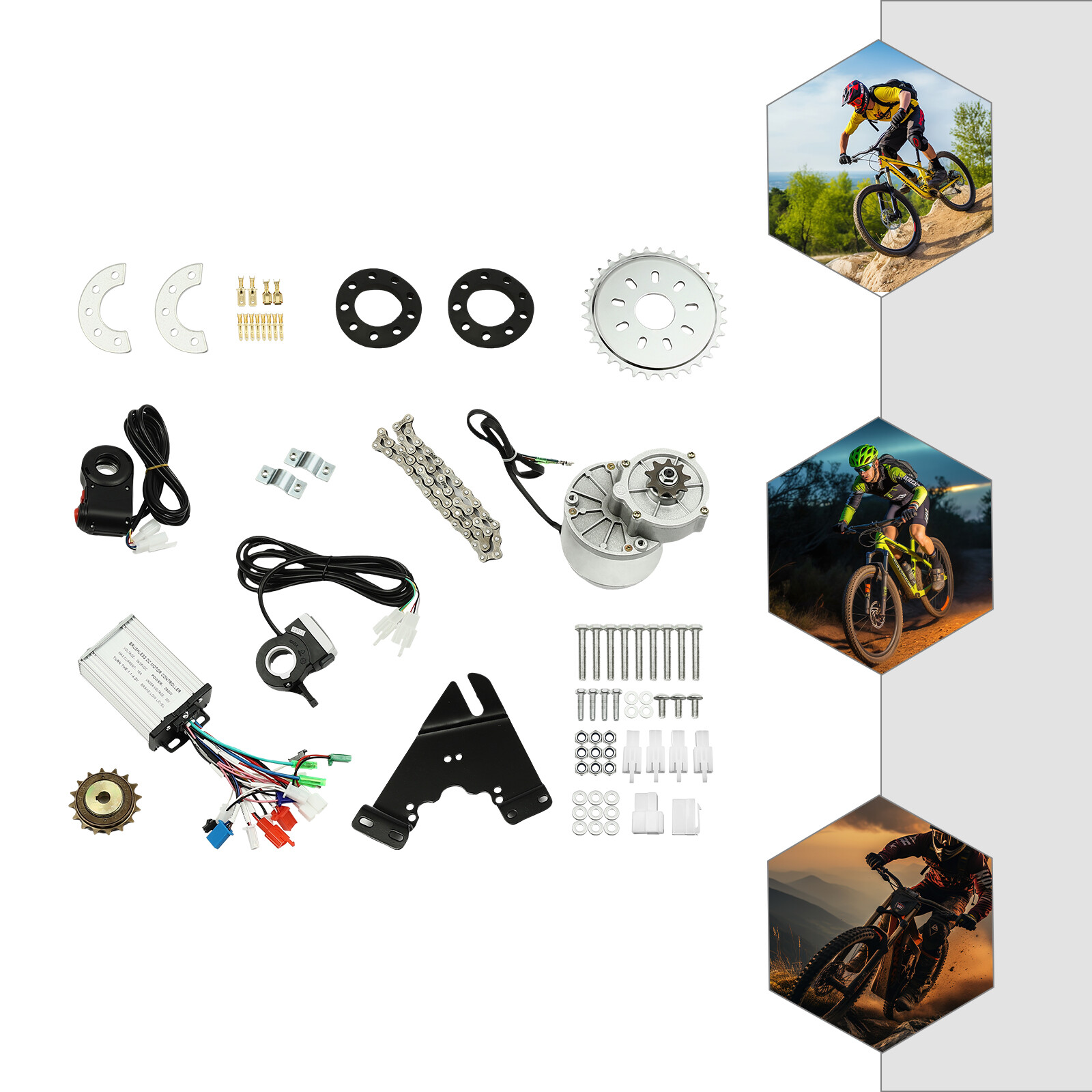 24V 250W Rear Electric Bicycle Brushless Motor Conversion Kit Adjustable Speed