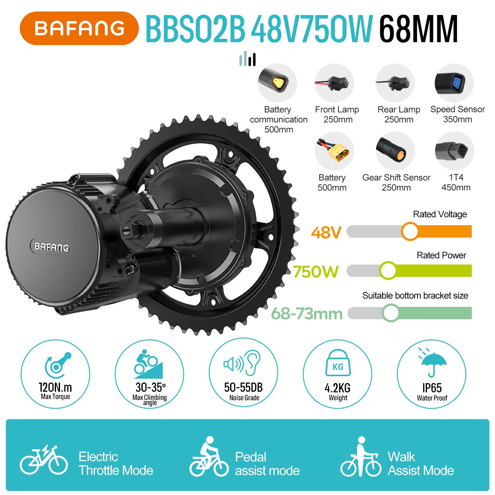 Bafang Mid Drive Motor 36V 48V250W 500W 750W 1000W 68-120mm Ebike Conversion Kit