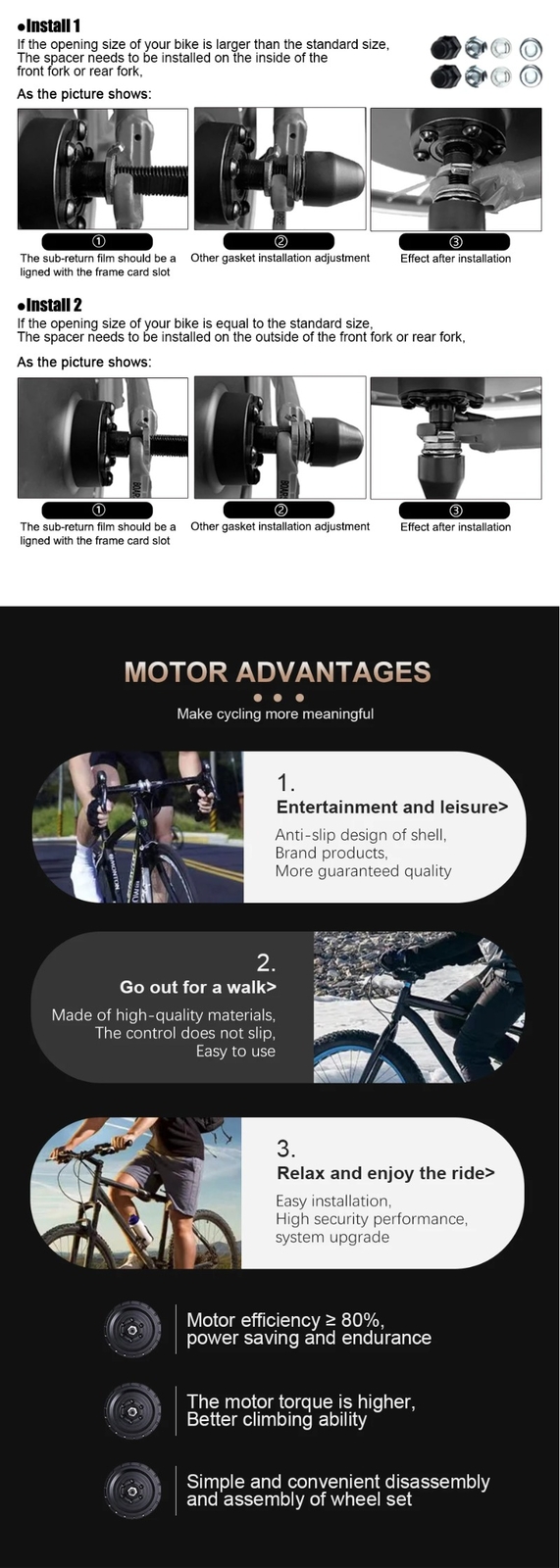 48V 1500W MTB EBike Conversion Kit Rear Cassette Hub Motor Wheel Dropout 142mm