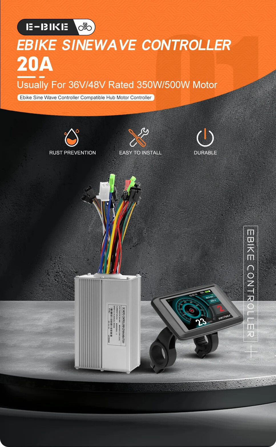 Ebike 3 Mode Sinewave 20A Controlle 36V 48V Color M5/UKC1 Display 350W500W Motor