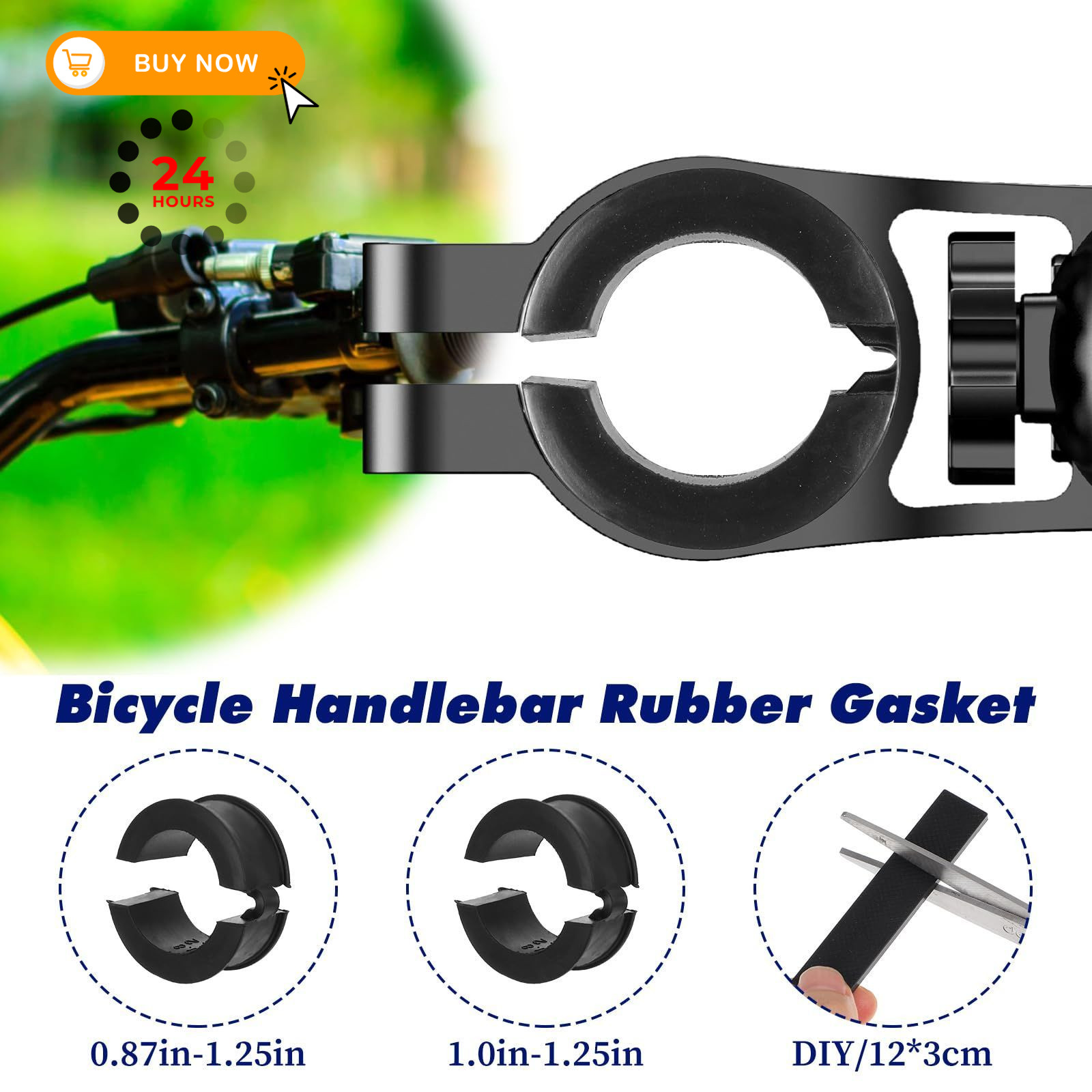 12PCS Bicycle Handlebar Rubber Gasket with 2 Long 22.2*31.8/25.4*31.8, Black