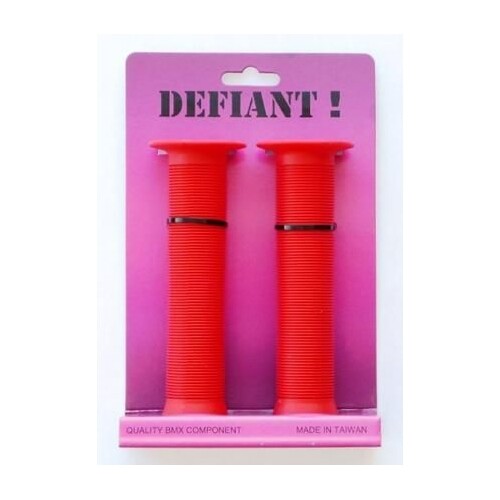 Defiant BMX Grips — Flanged / Open End w Plug / 147mm / Red —AUS STOCK— Bike