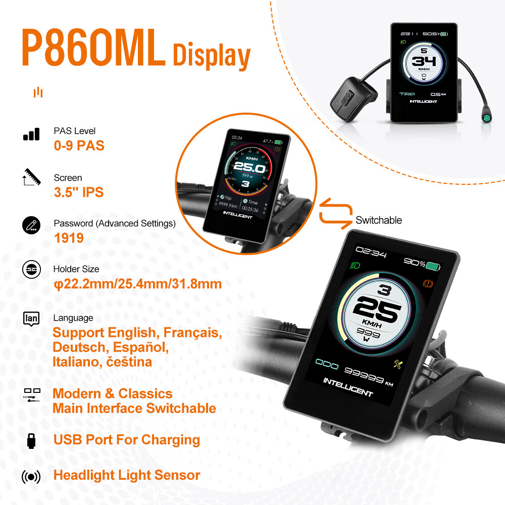 Electric Bike Multi Display EKD01 P860ML UART for Bafang BBS HD Mid Drive Motor