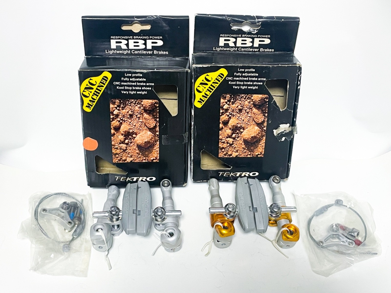 NOS TEKTRO RBP CNC Machined Cantilever Brake Set Front Rear Silver Gold 90s MTB