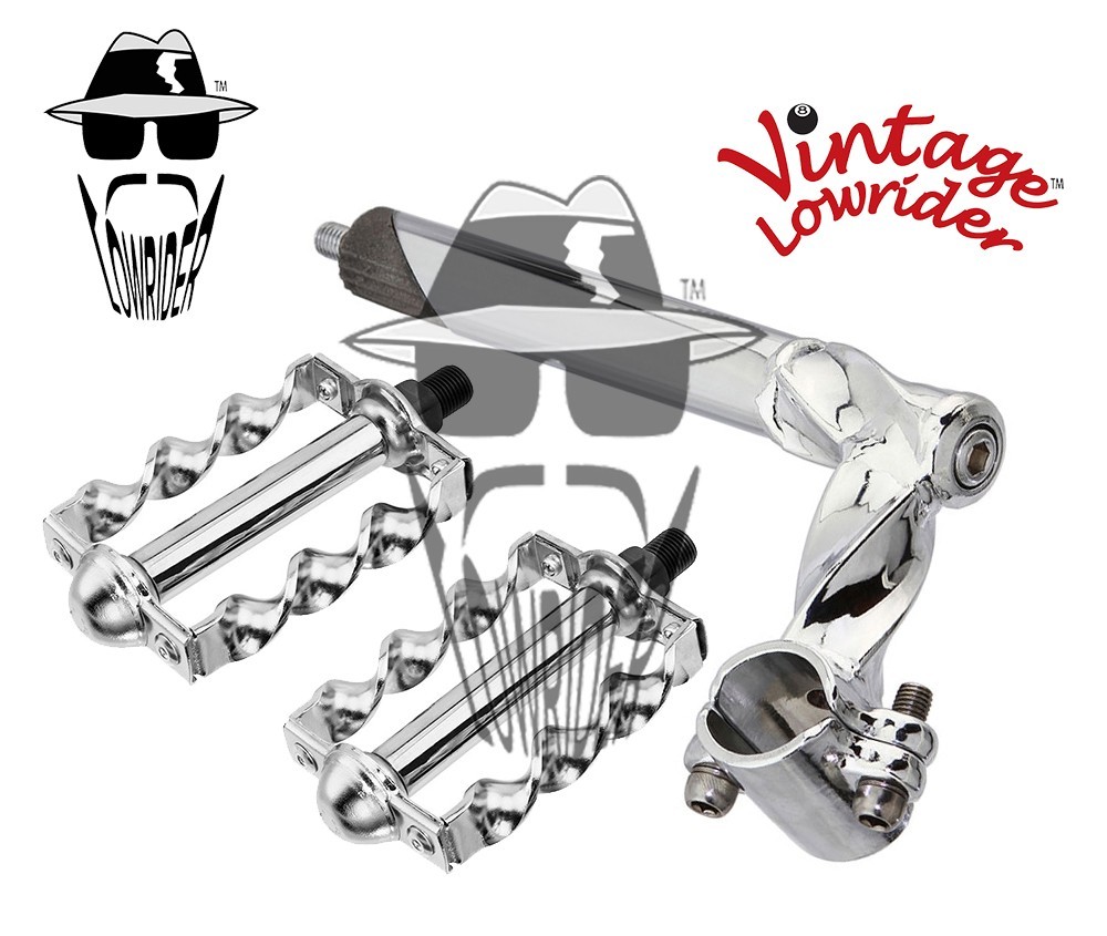 Vintage Lowrider Square Twisted Stem & 1/2″ Flat Pedals 20-26″ Bikes CHROME
