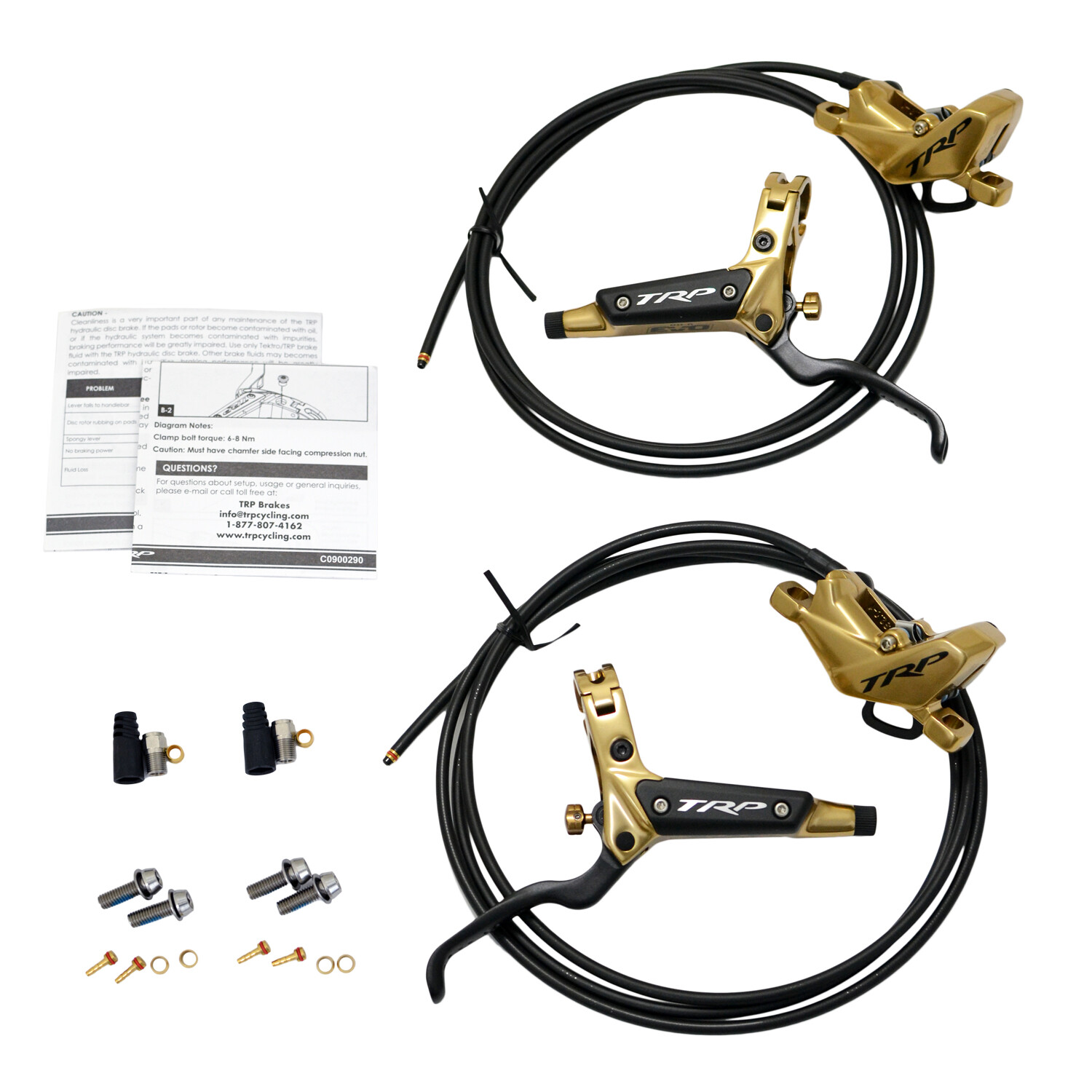 TRP DH-R EVO HD-M846 Hydraulic Disc Brake Set 4-Piston Caliper (F+R) , Gold
