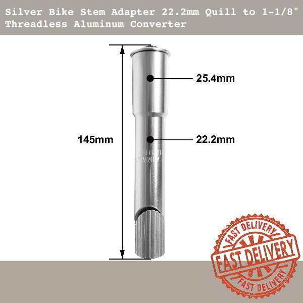 Silver Bike Stem Adapter 22.2mm Quill to 1-1/8″ Threadless Aluminum Converter