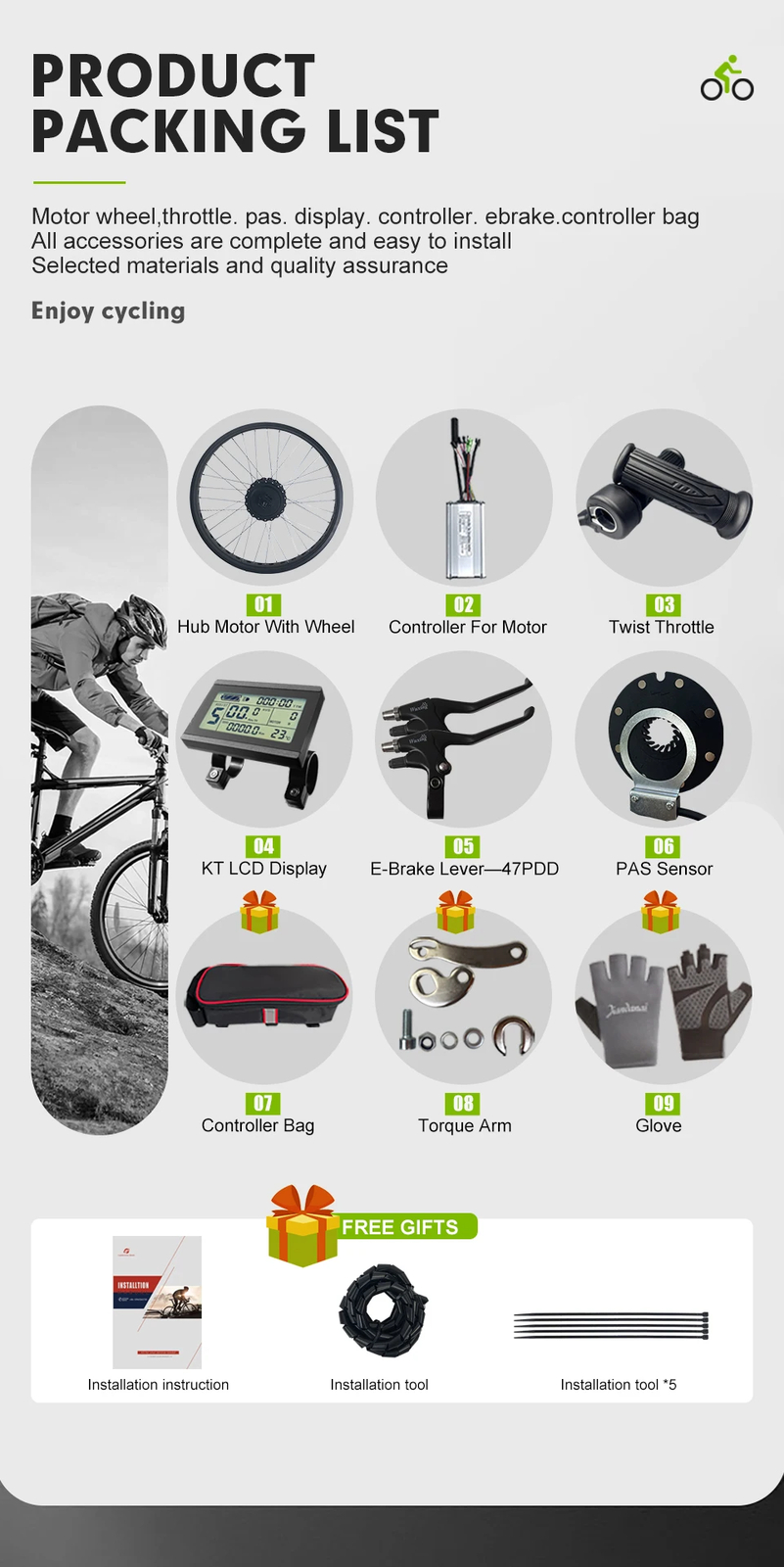 20 26 Inch 36V 48V 500W Rear Cassette Hub Motor Snow E-bike Conversion Kit