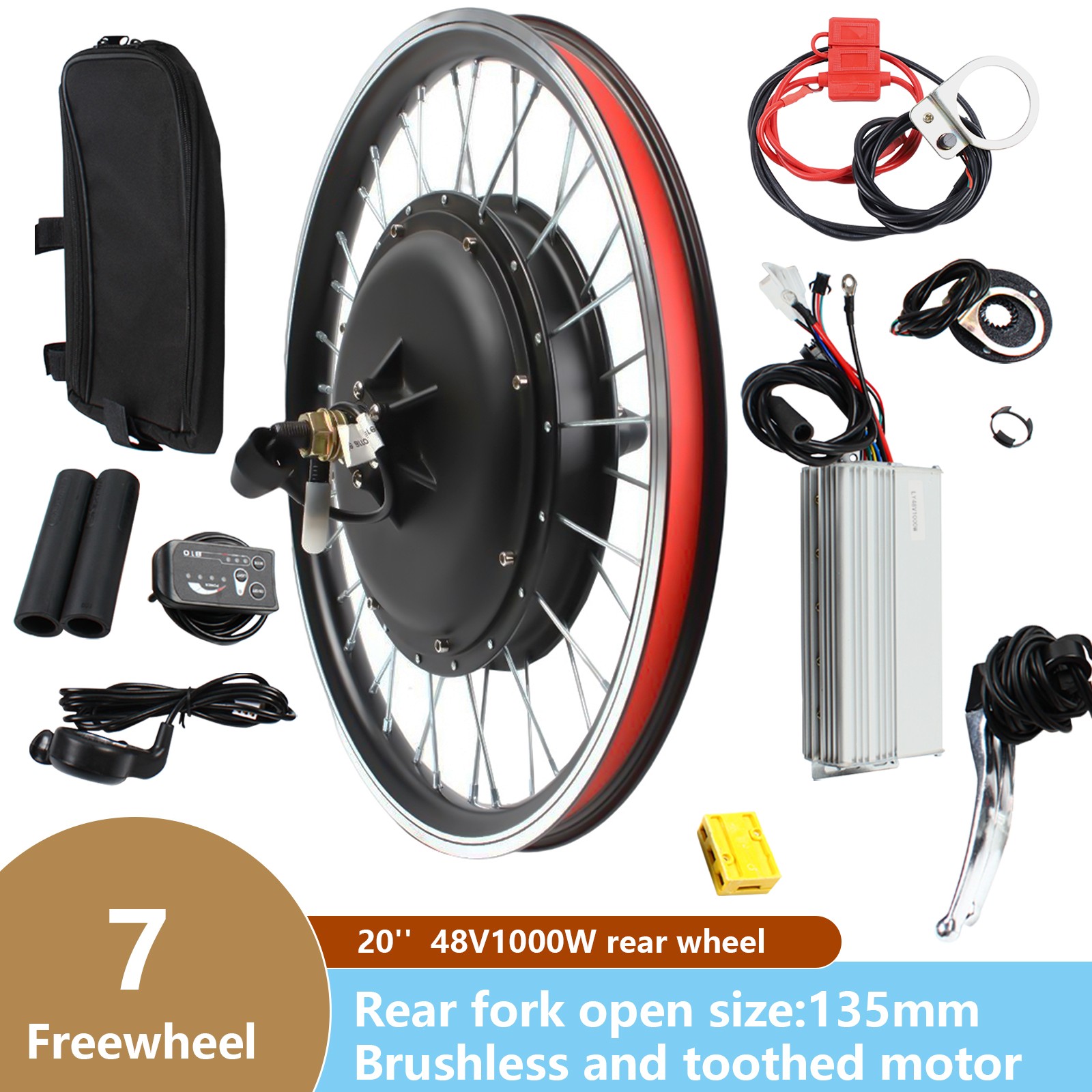 20 Inch eBike Electric Rear Wheel Hub Motor Bicycle Conversion Kit 48V
