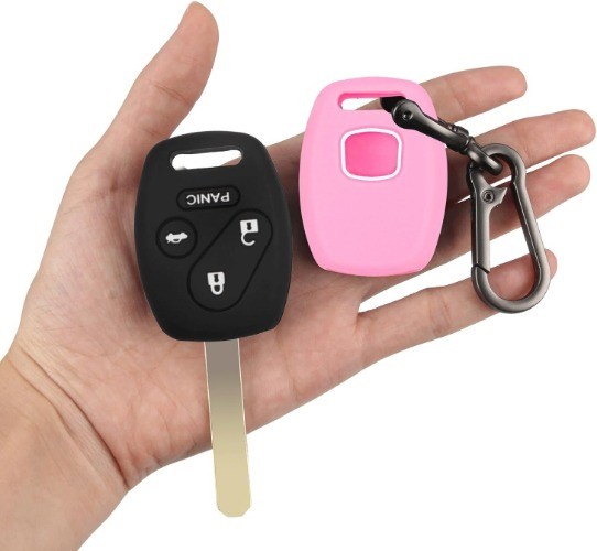 Silicone Rubber Key Fob Cover Compatible with EX Accord Civi Color: Black/Pink