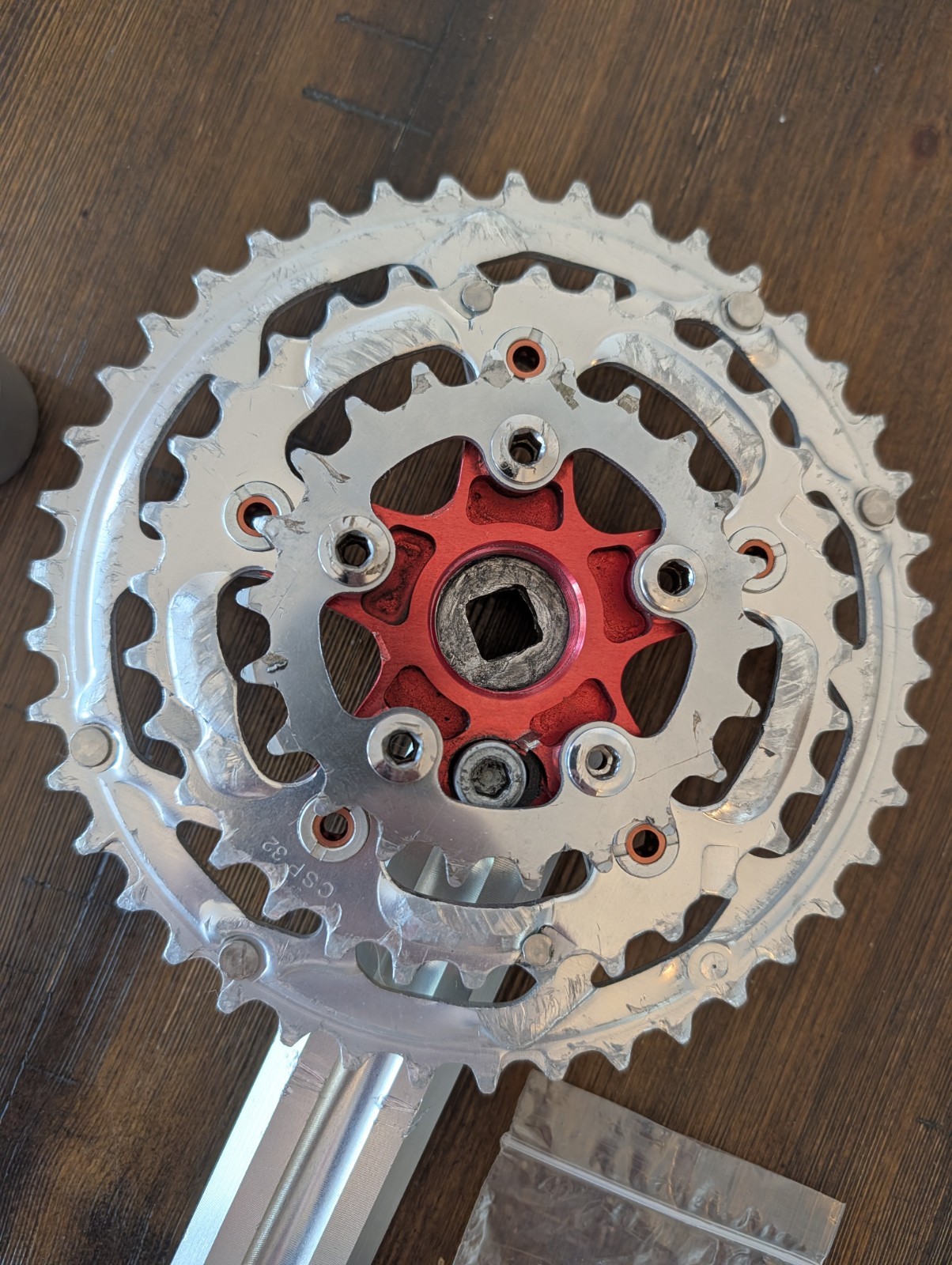 Caramba Double Barrel CNC Aluminum Crank Arms 175 94/58 BCD Silver Red Retro