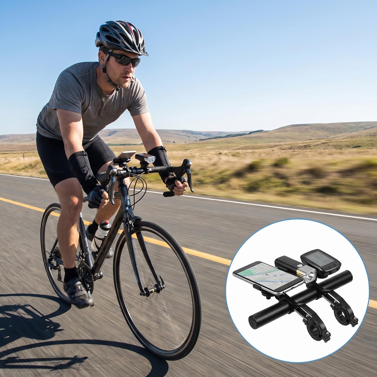 Bike Handlebar Extender, Double Bracket Multifunctional Black