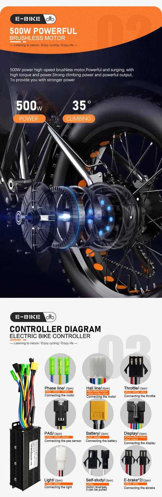 36V 48V 500W 20/24/26inch 4.0 Tyre E-bike Rear Rotate Brushless Hub Motor Wheel