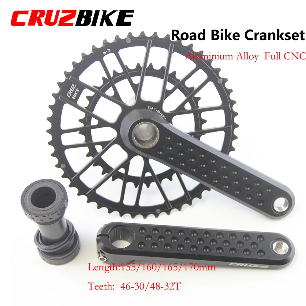 Road Bike Crankset 155/160/165/170mm Cranks with Double Chainring 46-30/48-32T