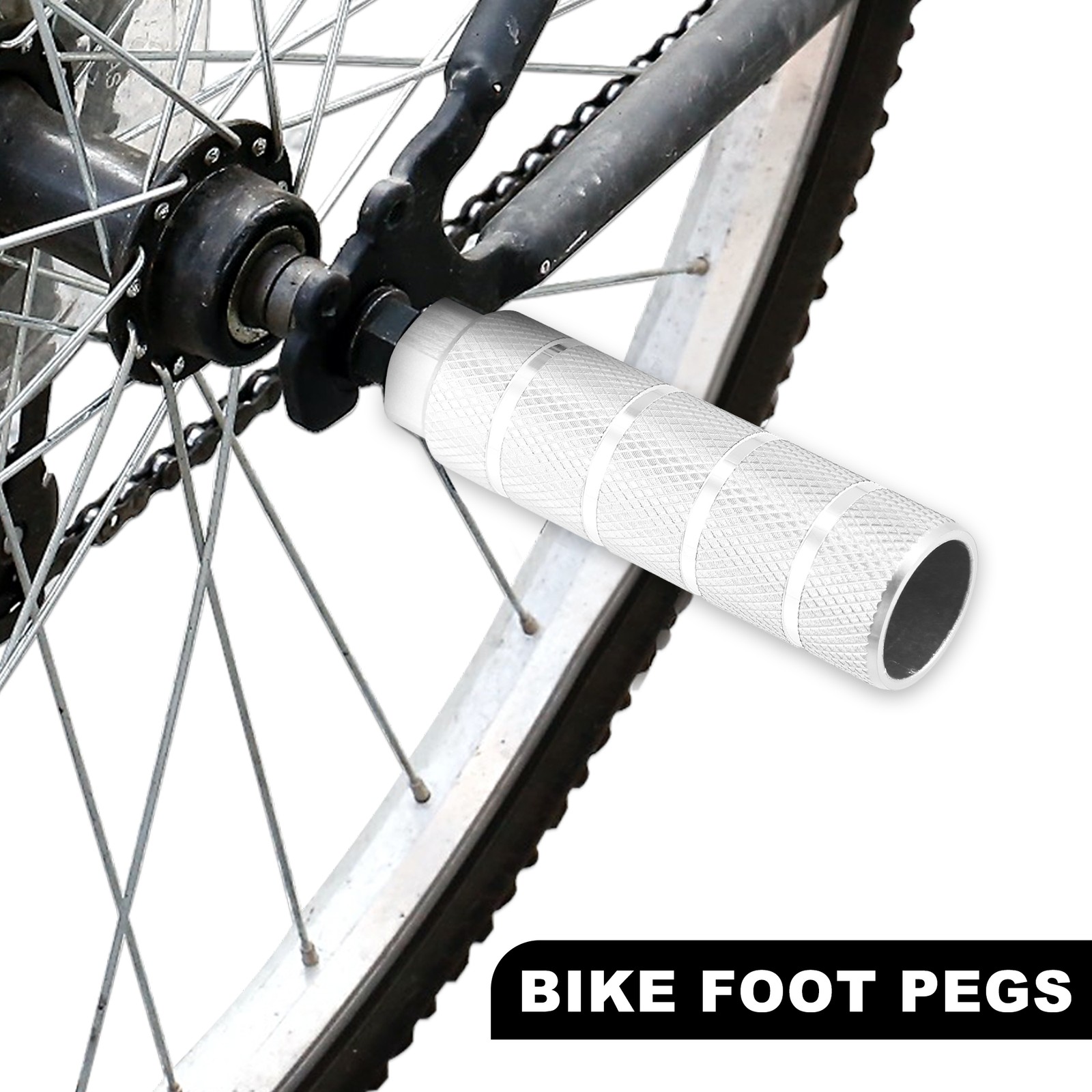 4 Pcs Aluminum Alloy BMX MTB Bike Rear Foot Peg Silver Tone Fit 3/8 Inch Axle