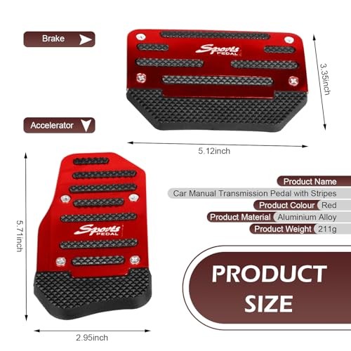 Non-Slip Pedal Pads Set, Aluminum Alloy Gas Pedal, Automatic 2 PCS Red