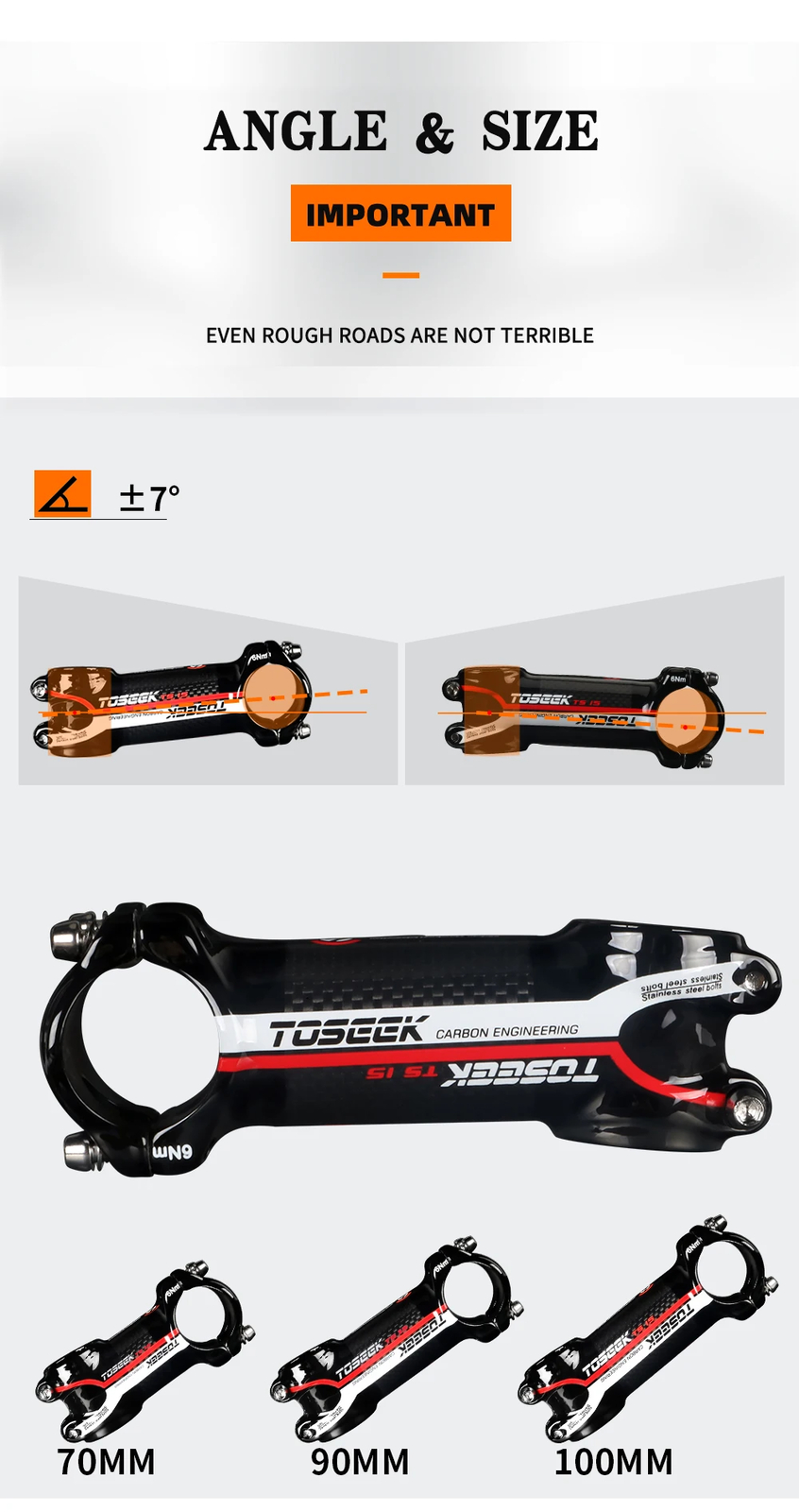 Carbon Stem 70/90/100mm Bike Power Handlebar Stem 7 Degree 31.8mm MTB Bike Stem