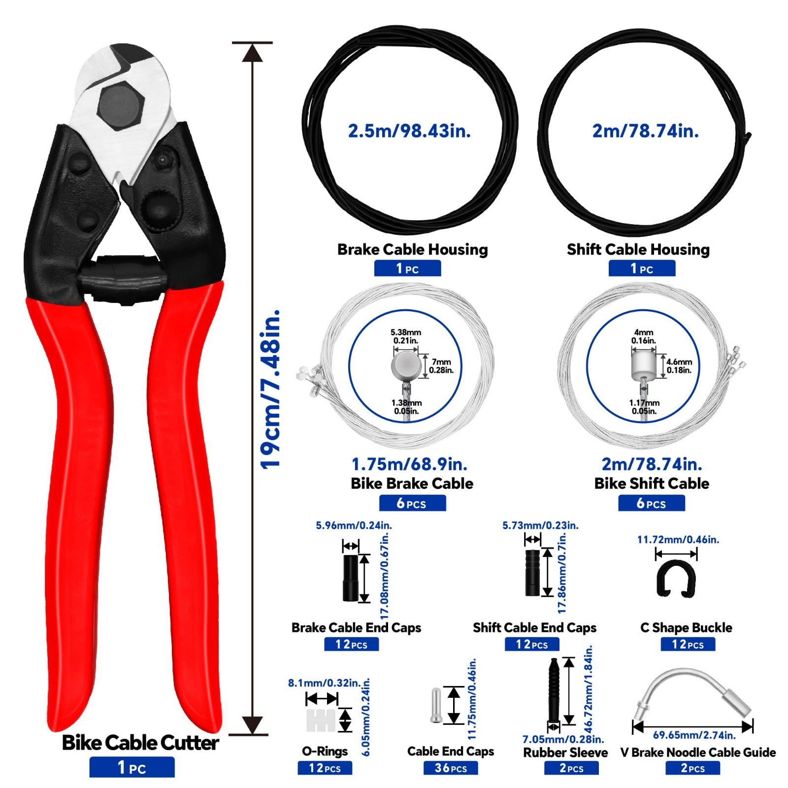 103pcs Universal Bike Brake & Shift Cable Set with Cutter, End Caps & Accessorie