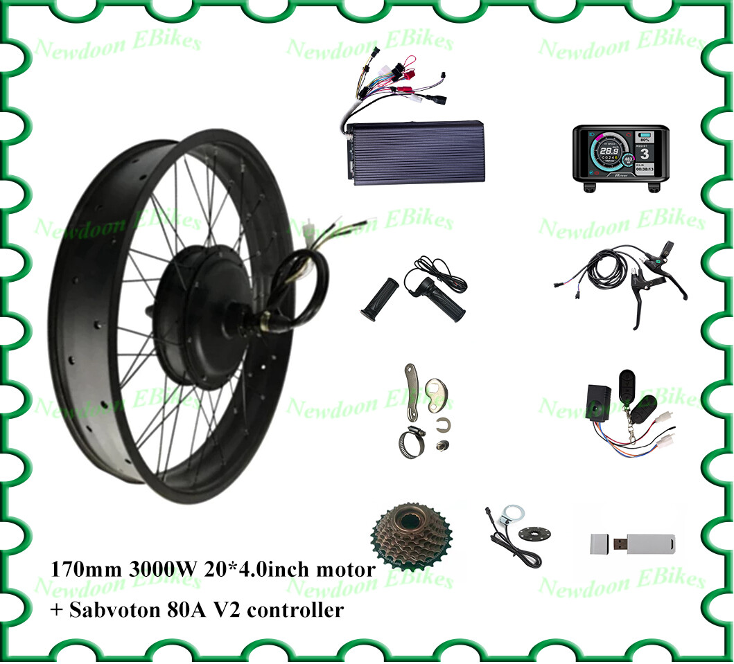 170mm dropout 72v 3000W 20/26inch Fat Bike Kit with sabvoton 80A controller.