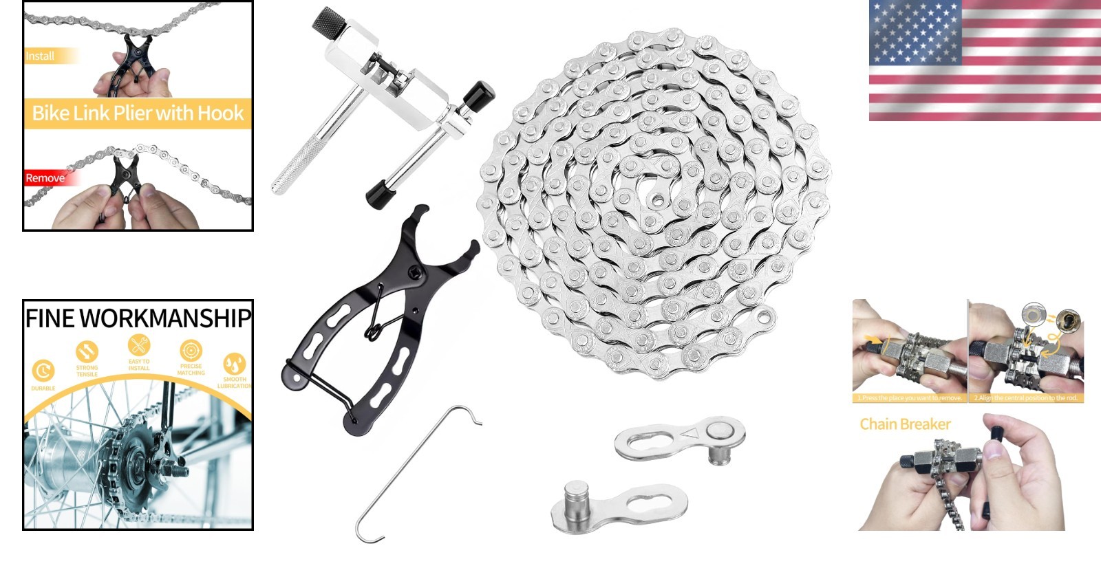 Bike Mechanic Repair Kit for 6/7/8 Speed Chains, Includes Link Plier & Breaker