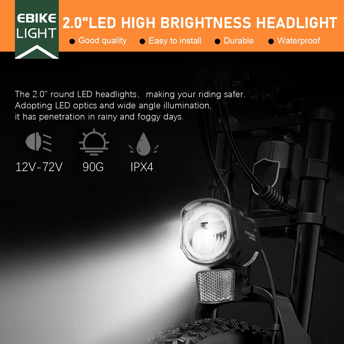 E-Bike Front Light QD252 12V 24V 36V 48V 60V 72V SM/Waterproof Front Headlight