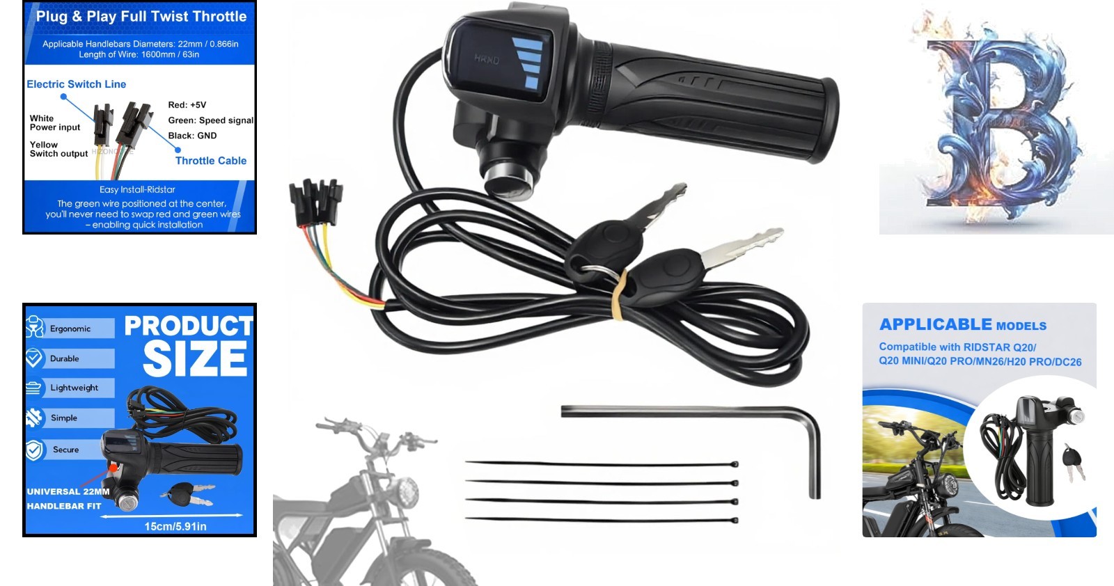 Smooth Acceleration eBike Throttle – 48V with Key Lock and Weather Resistance
