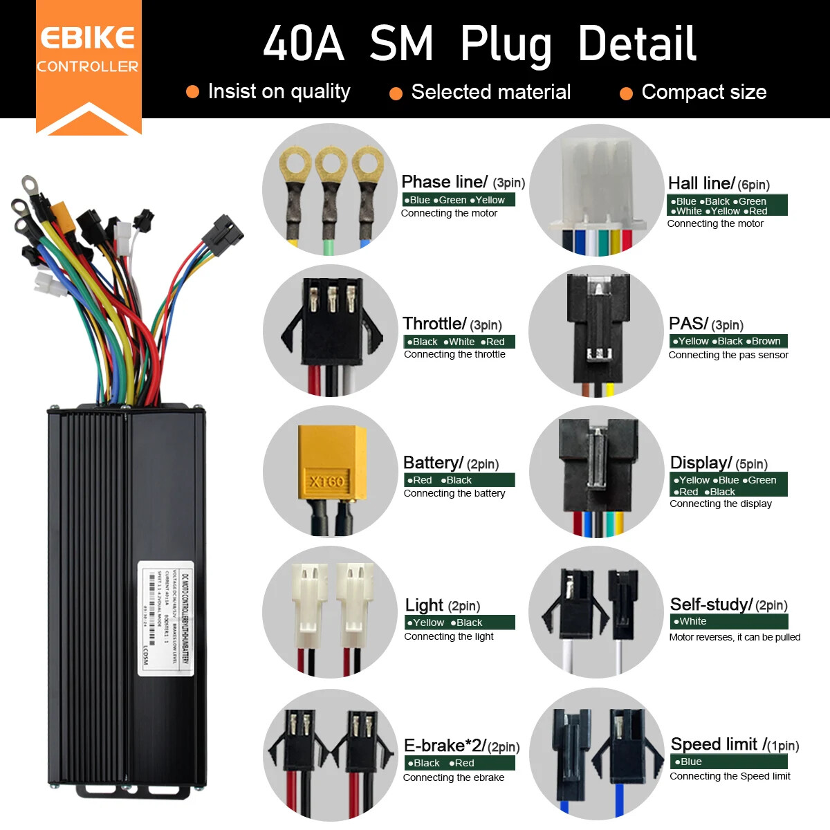 Electric Bike Sinewave 3 Mode Controller 17A 26A 30A 40A with Color UKC1 Display
