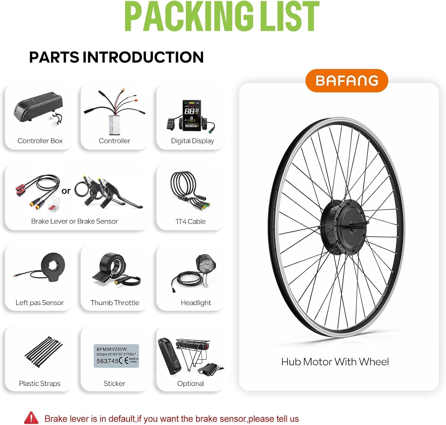 BAFANG 500W Electric Bike Conversion Kit 48V 26″ Front Wheel E-Bike Hub Motor