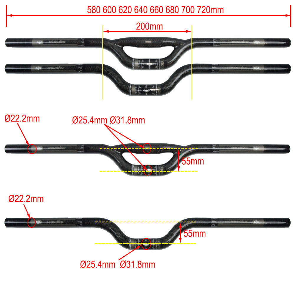 25.4/31.8mm MTB Handlebar Carbon Fiber Folding Mountian Bike Rise Bar 580-740mm