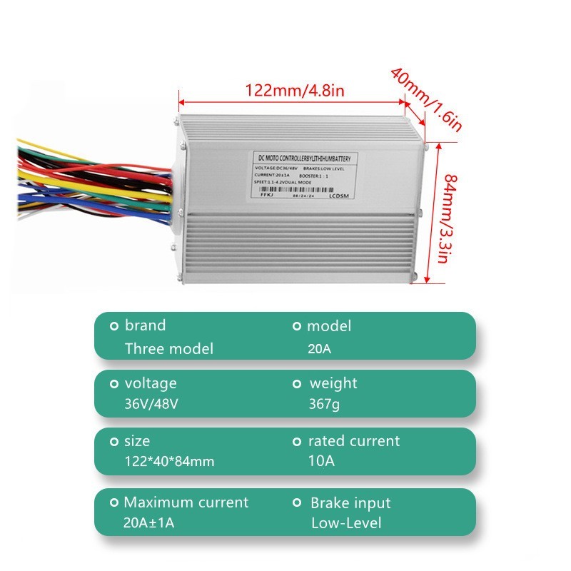 Three Mode 36V/48V 350W/500W 20A 9-Tube Sine-wave Controller E-Bike&E-Scooter