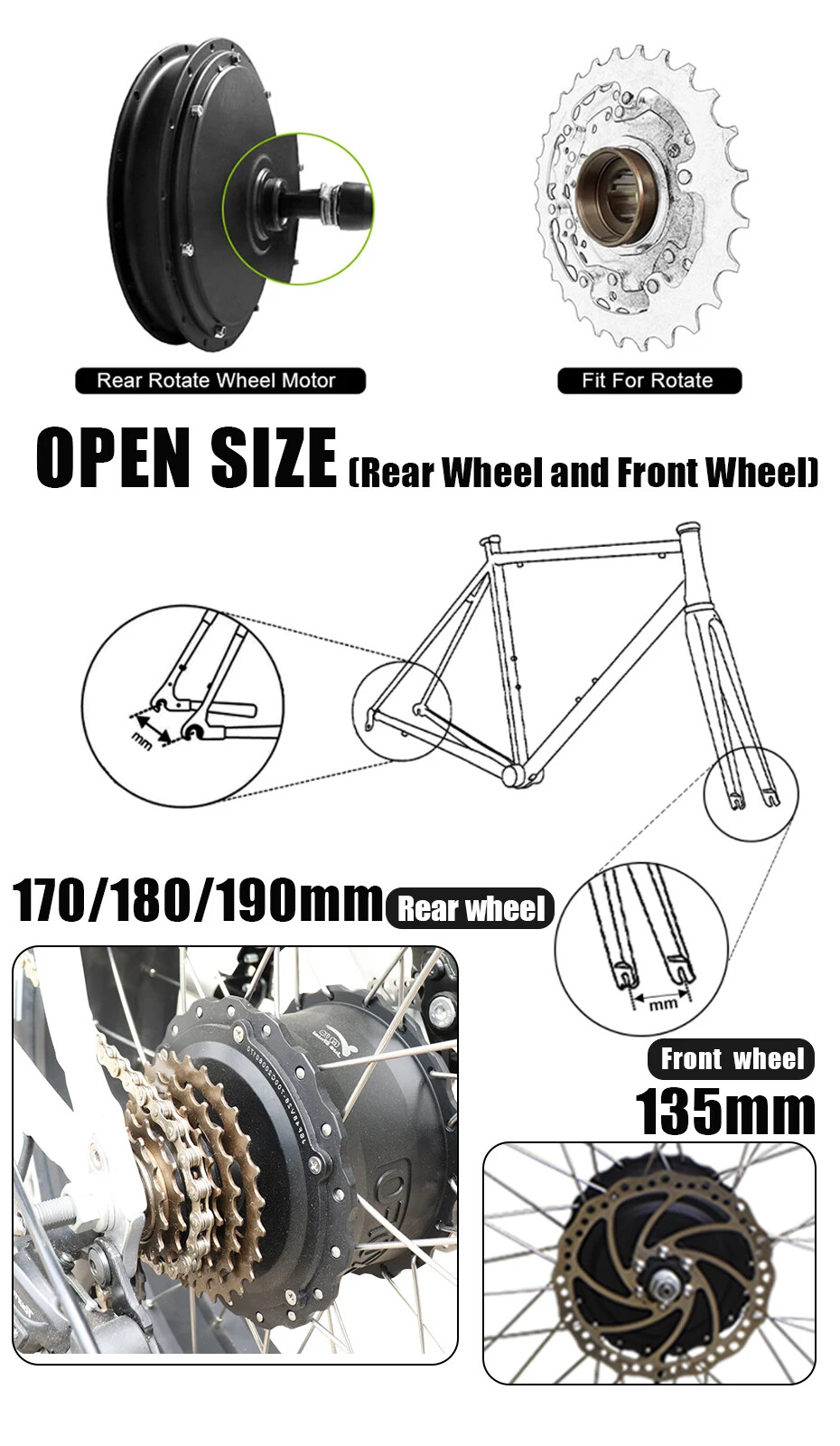 48V 1000W 20 24 26in Snow Fat Ebike Conversion Kit Rear Brushless Gear Hub Motor