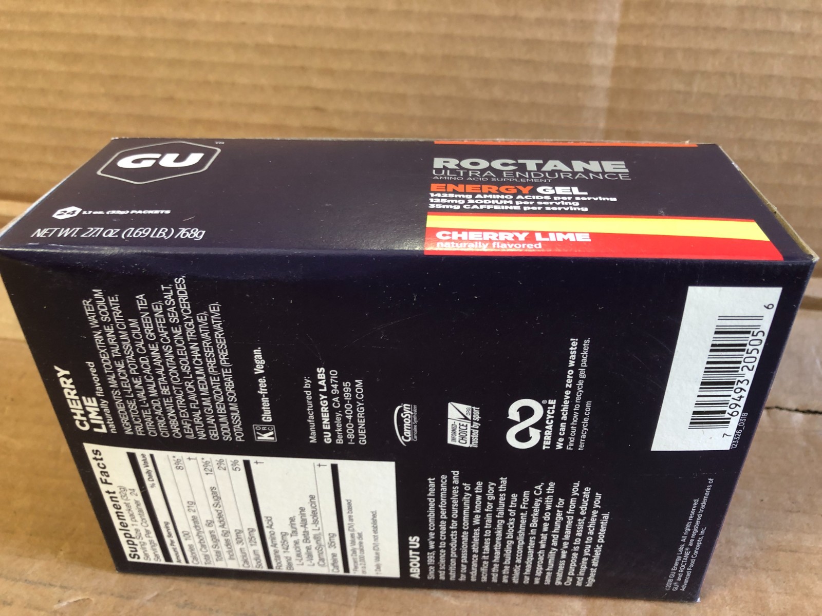 GU Roctane Energy Gel Box of 24 cherry lime Red/Yellow