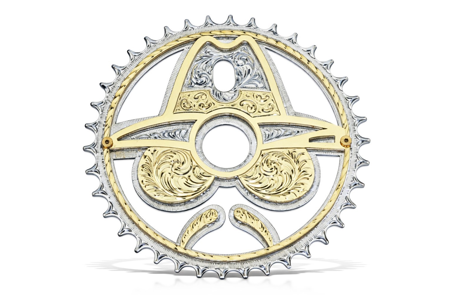 Bicycle Laser Cut 2 Tone Chrome/Gold 3D Lowrider Golo Man 36T Custom Sprocket.