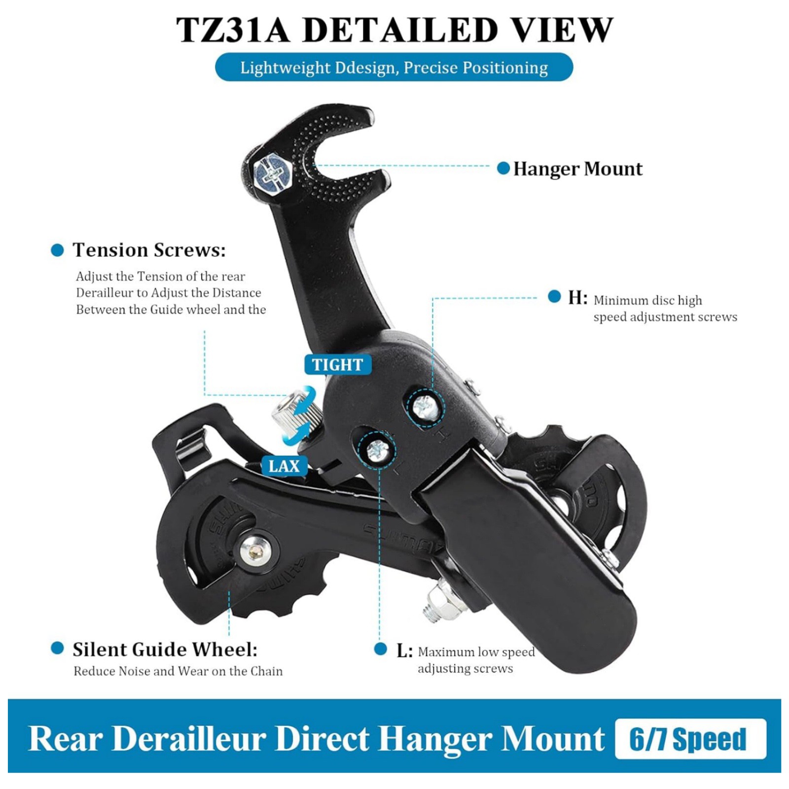 New 6/7/8 Speed Rear Derailleur For Shimano RD-TZ31 HG Chain 20T Max Front