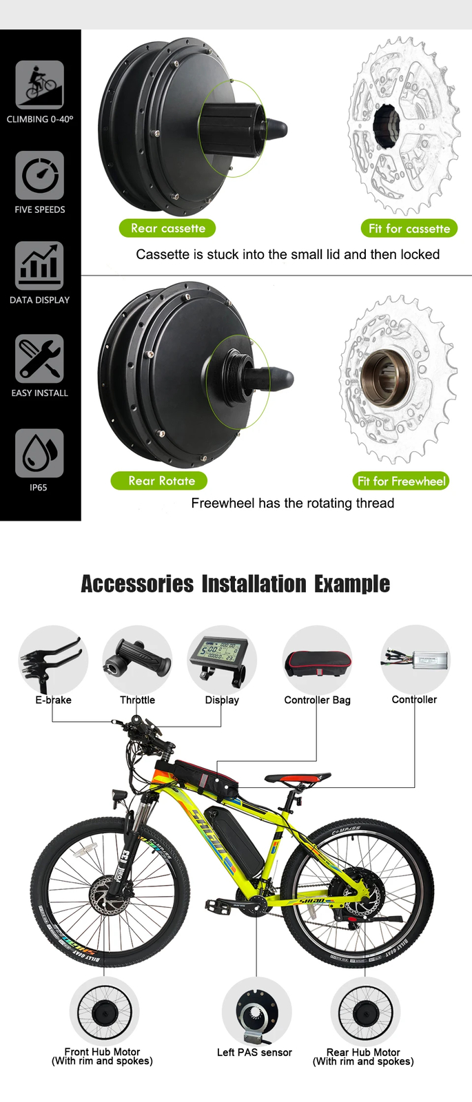 250W 350W 500W 1000W 1500W 2000W MTB Front Rear Hub Motor Ebike Conversion Kit