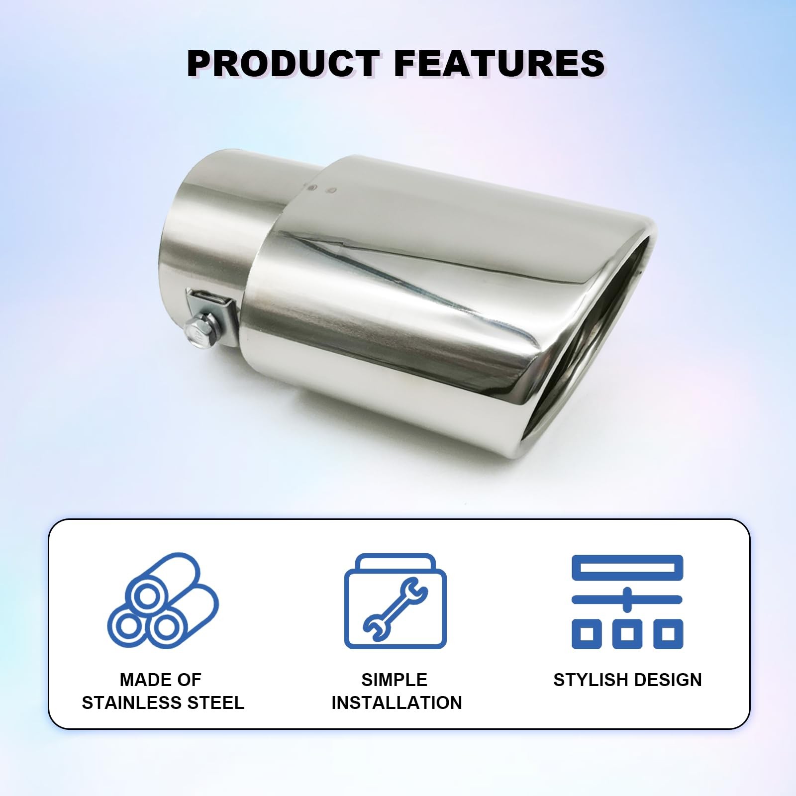 Universal Stainless Exhaust Tip 2.5″ Inlet 3.3″ Outlet Chrome Straight