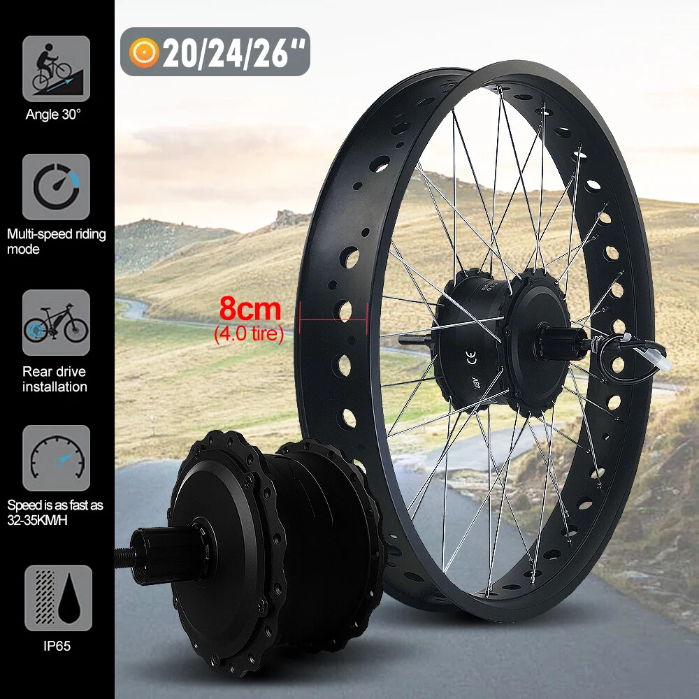 20 24 26inch 4.0 Tyre Snow E-Bike Kit 36 48V 500W Rear Cassette Hub Motor Wheel