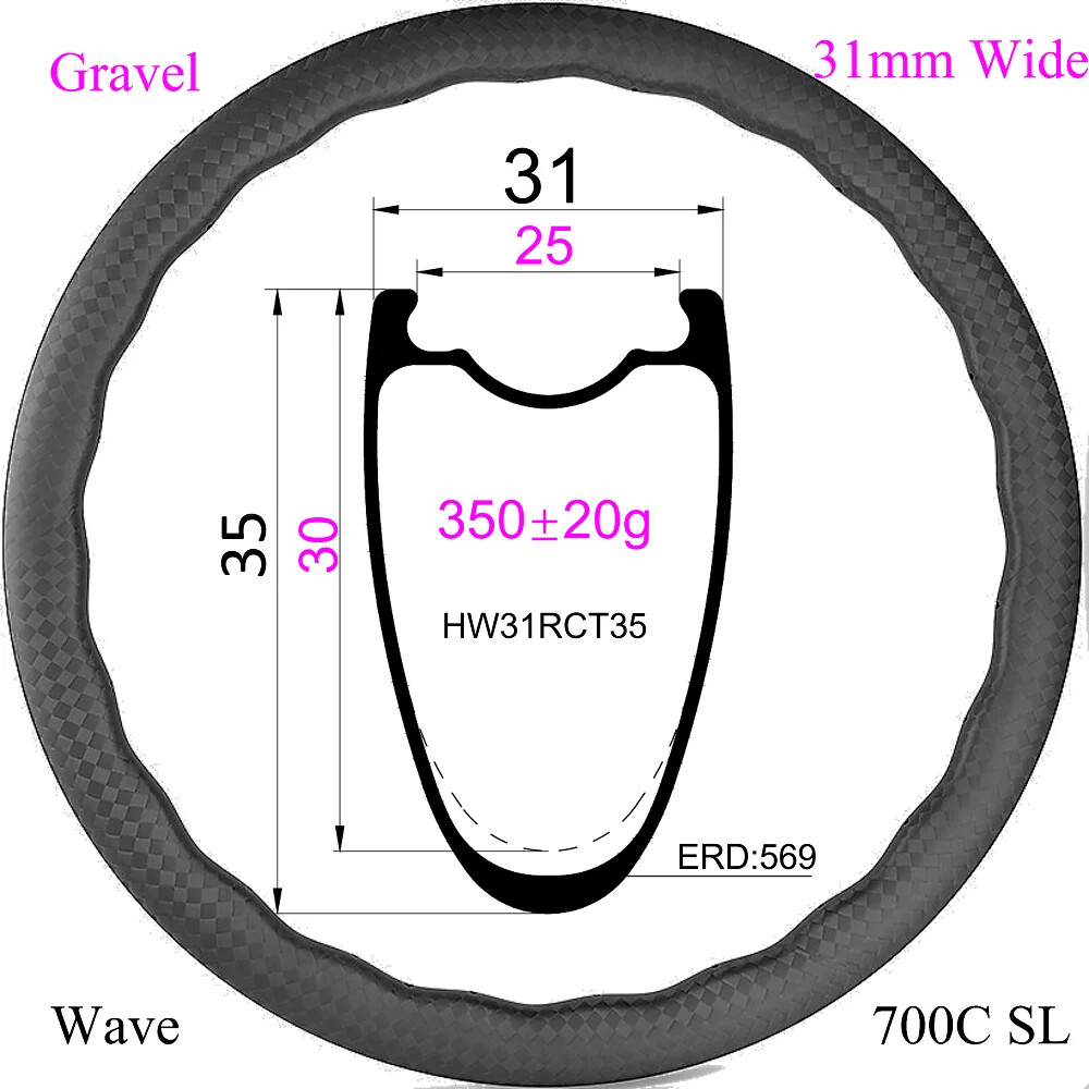 Superlight 700C Carbon Fiber Gravel Road Bike Wave Rims Disc Brake 24H Tubeless