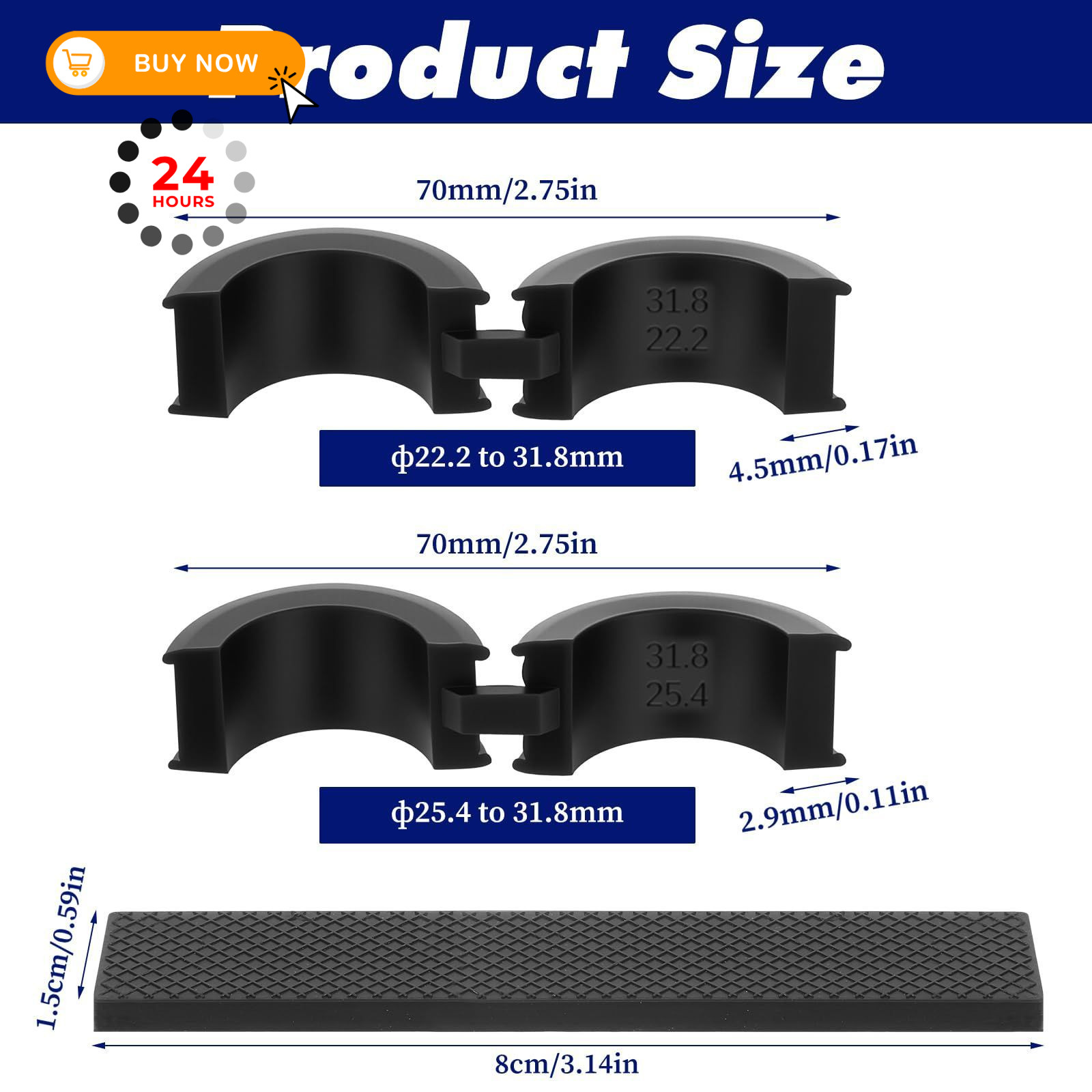 12PCS Bicycle Handlebar Rubber Gasket with 2 Long 22.2*31.8/25.4*31.8, Black