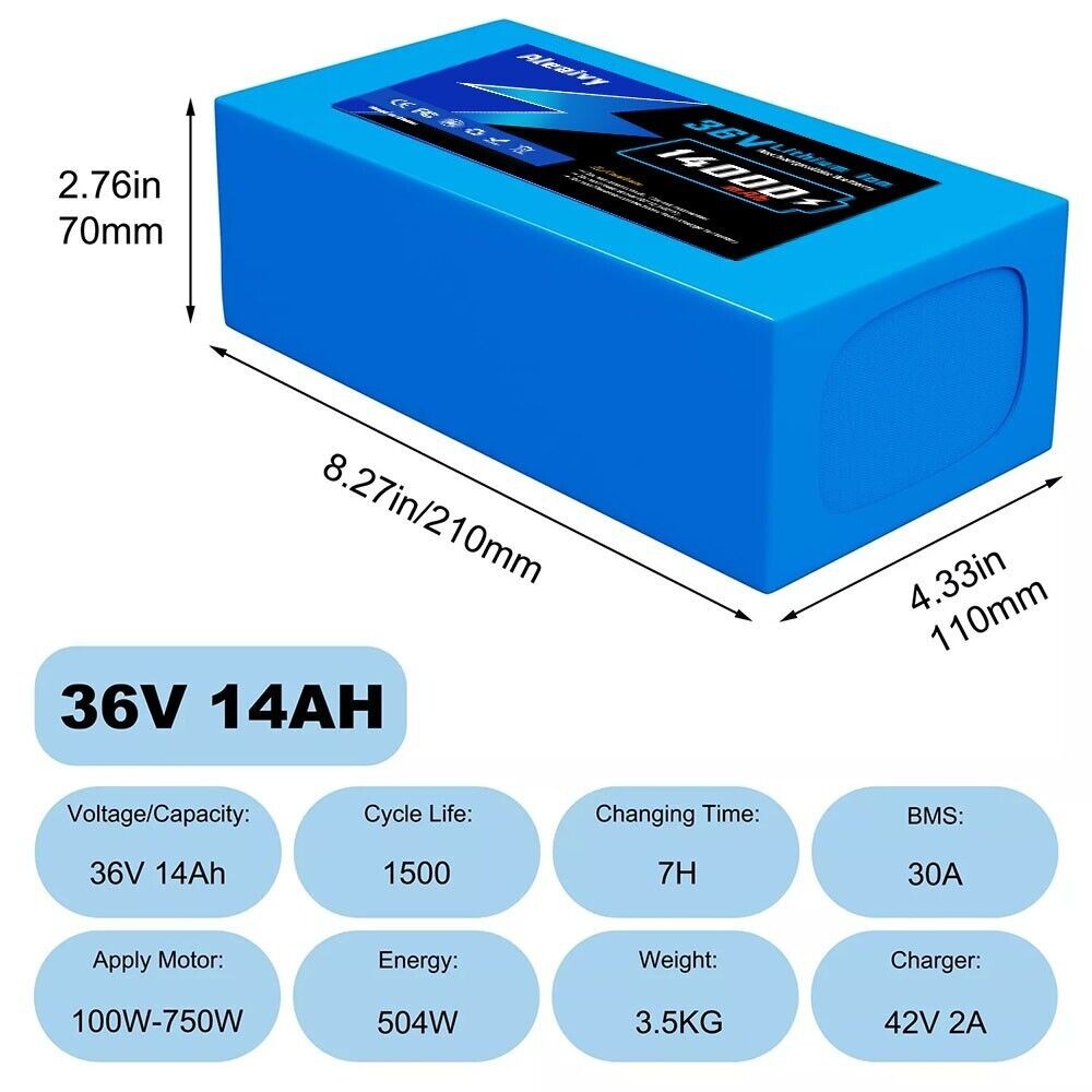 Aleaviy 36V 20Ah Electric Battery Lithium Battery Pack 20000mAh Li ion + Charge