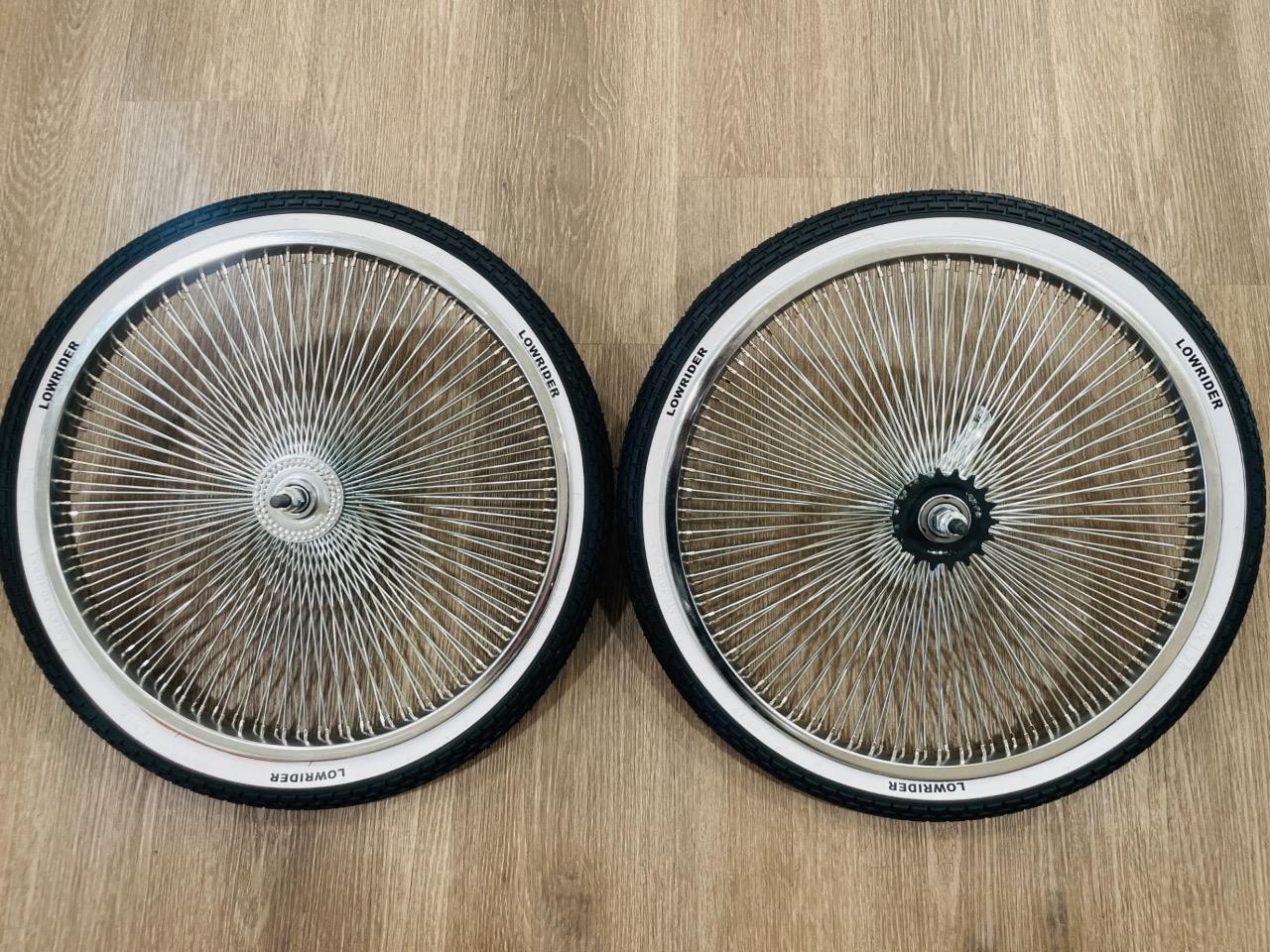 20″ Lowrider Logo Bicycle Dayton Chrome Wheels & White Walls 140 Spoke Wheel Set