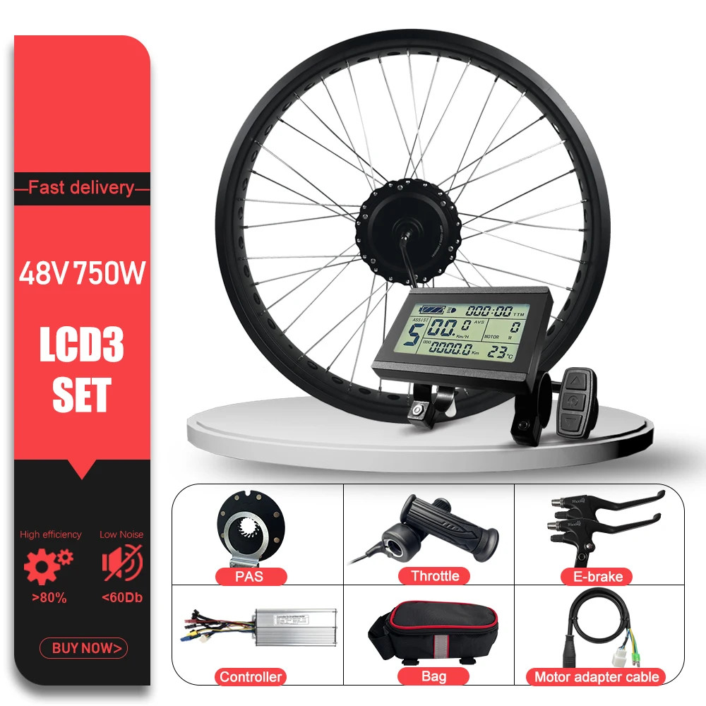 Snow Electric Fat Bike 48V 750W Brushless Gear Front Hub Motor Wheel 20 24 26in