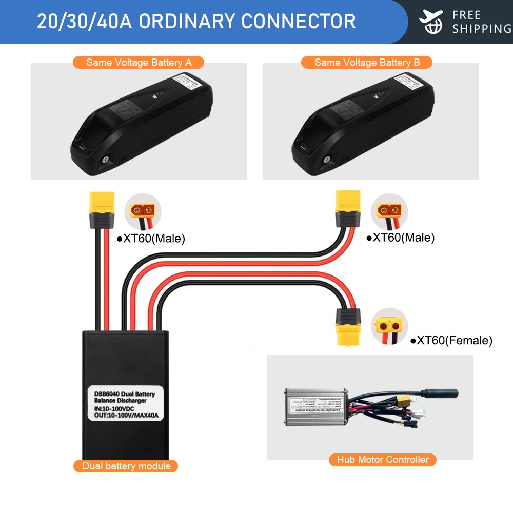 Electric Bicycle Battery Connect 10-100V 20A/30A/40A Adapter Discharge Converter
