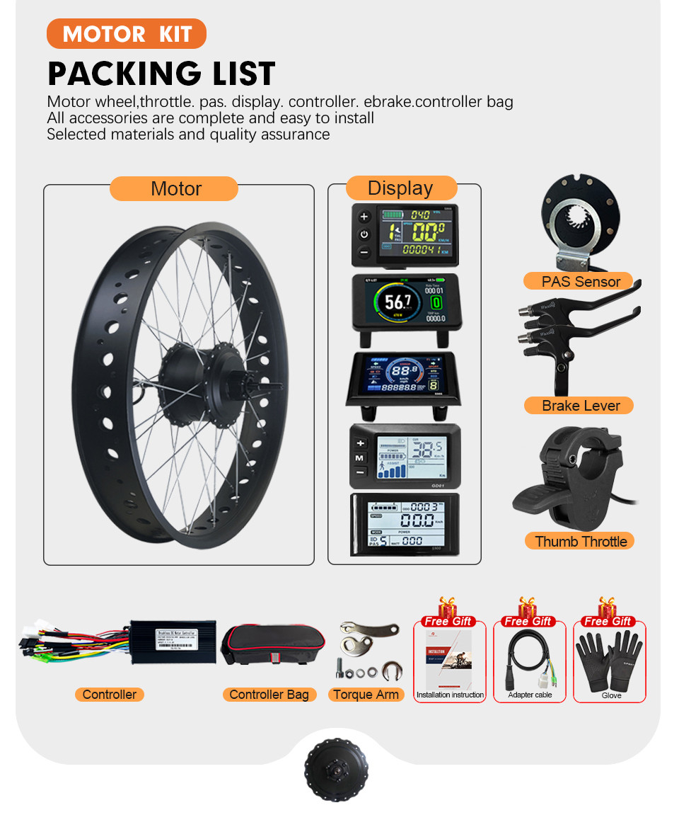 Snow E-bike Conversion Kit 36V 48V 500W Rear Rotate Hub Motor Wheel 20 24 26inch
