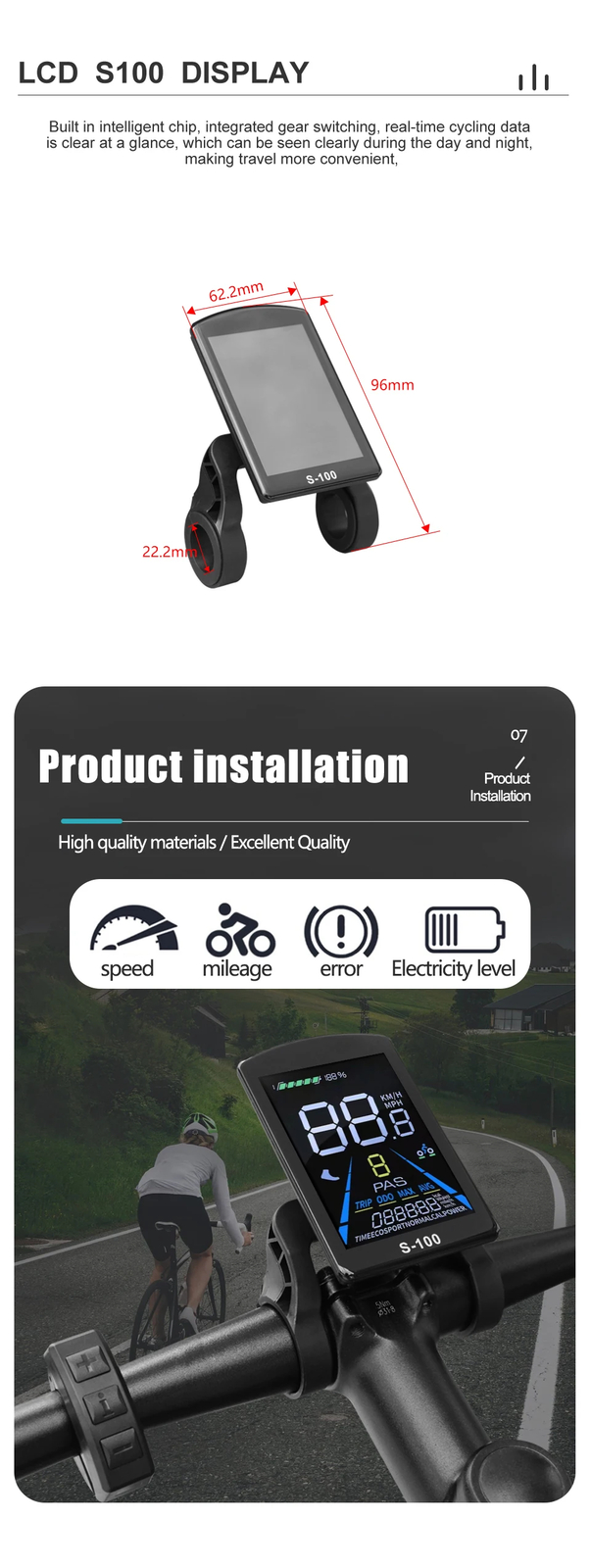 Ebike 3 Mode Sine Wave Controller 17A 26A 30A 40A with Color S-100/H-100 Display