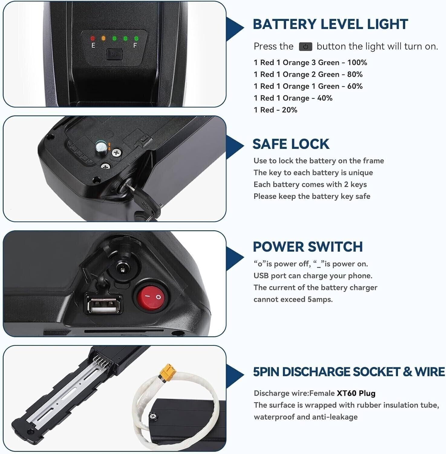 36V Hailong Ebike Battery, 4-Pin 20Ah Electric Bike Bicycle Lithium Battery 40A