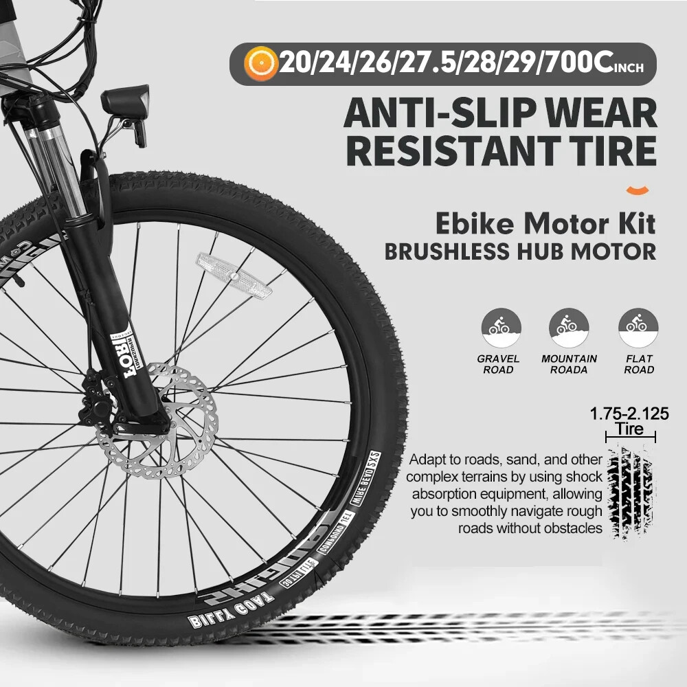 48V 1000W Brushless Gearless Front/Rear Hub Motor for Mountain Electric Bicycle